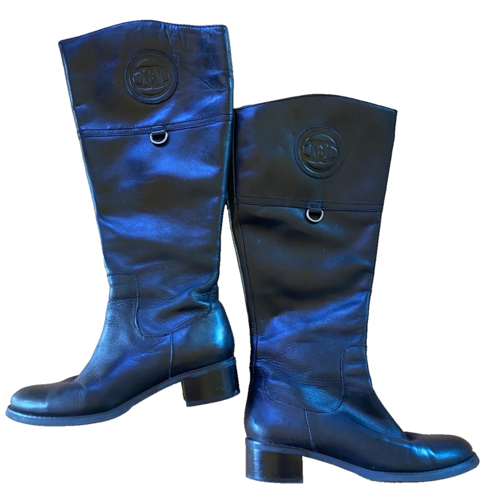 ETIENNE AIGNER Chastity Classic Riding Boots Logo Black, WIDE SHAFT, 5.5 NWOB